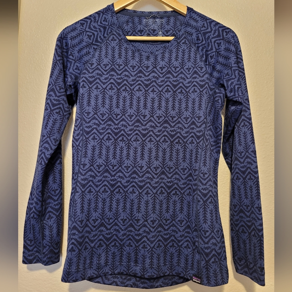Patagonia Capilene Midweight Shirt, Navy Pattern, Size S
